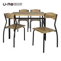 U-RO Decor รุ่น SONOMA (โซโนม่า) ชุดโต๊ะรับประทานอาหาร (โต๊ะ 1 + เก้าอี้ 4 ตัว) สีโอ๊ค/ขาสีน้ำตาลเข้ม
