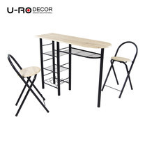 U-RO DECOR ชุดโต๊ะรับประทานอาหาร (โต๊ะบาร์ 1 + เก้าอี้บาร์ 2 ตัว) รุ่น ILLINOIS - สีซานรีโม่ /ขาสีดำ