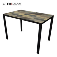 U-RO DECOR รุ่น KLASY Dining Table (INGLE WOOD design 140x80 cm.) - Brown /Black leg