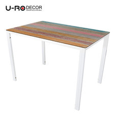 U-RO DECOR รุ่น KLASY Dining Table (BRUSH-WOOD design 140x80 cm.) - Multi-color /White leg