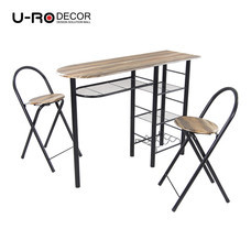 U-RO DECOR ชุดโต๊ะรับประทานอาหาร (โต๊ะบาร์ 1 + เก้าอี้บาร์ 2 ตัว) รุ่น ILLINOIS - สีวินเทจแนเชอรัล/ขาสีดำ
