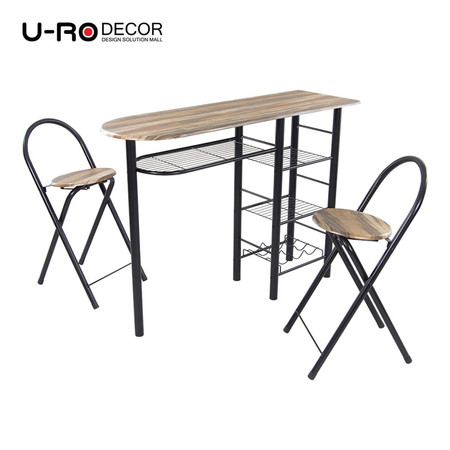 U-RO DECOR ชุดโต๊ะรับประทานอาหาร (โต๊ะบาร์ 1 + เก้าอี้บาร์ 2 ตัว) รุ่น ILLINOIS - สีวินเทจแนเชอรัล/ขาสีดำ
