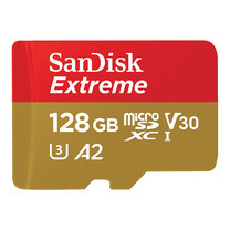 SanDisk Extreme microSDXC, SQXA1, V30, U3, C10, A2, UHS-I, 160MB/s R, 90MB/s W, 4x6, Lifetime Limited - 128GB