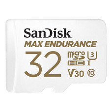 SanDisk MAX ENDURANCE microSDHC™ Card, SQQVR, (15,000 Hrs), UHS-I, C10, U3, V30, 100MB/s R, 40MB/s W, SD adaptor, 3Y - 32GB