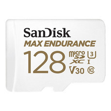 SanDisk MAX ENDURANCE microSDXC™ Card, SQQVR, (60,000 Hrs), UHS-I, C10, U3, V30, 100MB/s R, 40MB/s W, SD adaptor, 10Y - 128GB