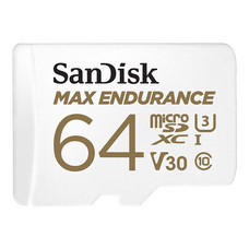SanDisk MAX ENDURANCE microSDXC™ Card, SQQVR, (30,000 Hrs), UHS-I, C10, U3, V30, 100MB/s R, 40MB/s W, SD adaptor, 5Y - 64GB