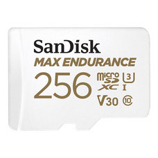 SanDisk MAX ENDURANCE microSDXC™ Card, SQQVR, (120,000 Hrs), UHS-I, C10, U3, V30, 100MB/s R, 40MB/s W, SD adaptor, 15Y - 256GB