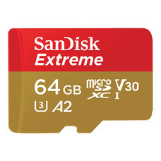 SanDisk Extreme microSDXC, SQXA2, V30, U3, C10, A2, UHS-I, 160MB/s R, 60MB/s W, 4x6, Lifetime Limited - 64GB