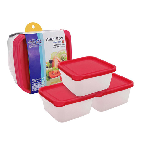 Super Lock กล่องถนอมอาหาร Chef Box ทรงสี่เหลี่ยม แพ็ค 3 (6 ชิ้น 3 กล่อง) รุ่น 6052 - สีชมพู
