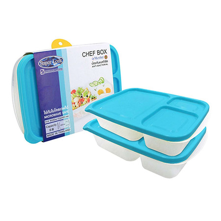 Super Lock กล่องถนอมอาหาร Chef Box ช่องแบ่ง 3 ช่อง รุ่น 6074 แพ็ค 2 (4 ชิ้น 2 กล่อง) - สีฟ้า