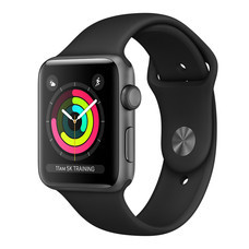 Apple Watch Series 3 (รุ่น GPS) - ตัวเรือนอะลูมิเนียม สีเทาสเปซเกรย์ พร้อมสายแบบ Sport Band สีดำ 42 มม.