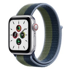 Apple Watch SE GPS+Cellular, 40mm, Silver Aluminium Case, Abyss Blue/Moss Green Sport Loop