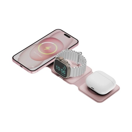 Bazic GoMag Trio Plus 3-In-1 Foldable Magnetic Wireless Charge PINK