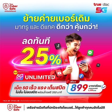 ย้ายค่ายเบอร์เดิมแพ็กแกจ 5G Max Unlimited