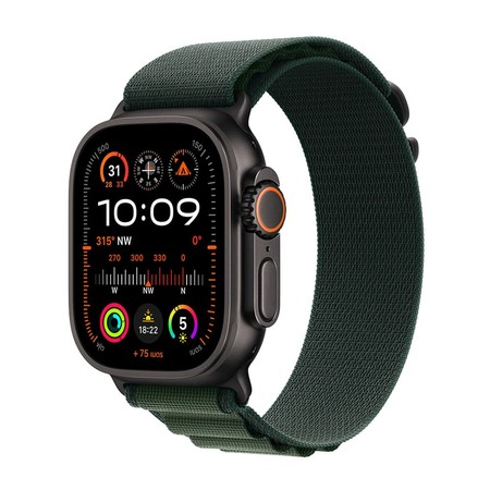 Apple Watch Ultra 2 Black Titanium Case with Dark Green Alpine Loop - Medium