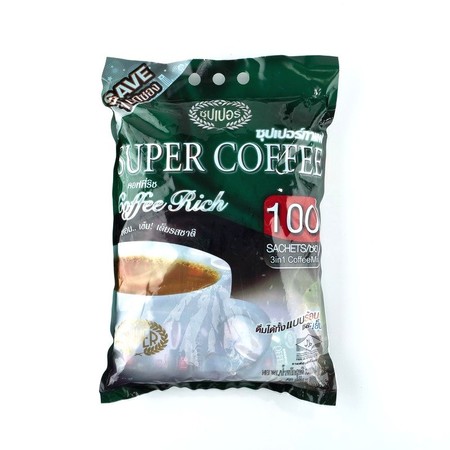 ซุปเปอร์กาแฟ กาแฟปรุงสำเร็จ 3 อิน 1 คอฟฟี่ริช ขนาด 20 ก. แพ็กละ 100 ซอง.