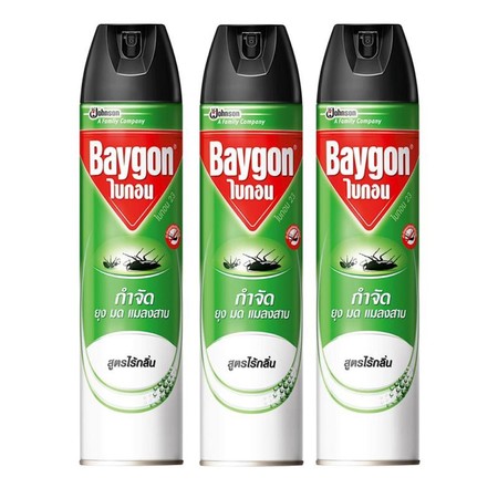 ไบกอน ยาฉีดยุง ไร้กลิ่น สีเขียว 600 มิลลิลิตร x 3 กระป๋อง.