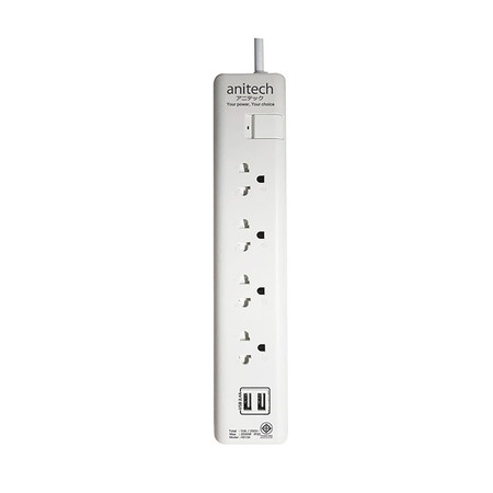Anitech ปลั๊กไฟ มอก. 4 ช่อง 2 USB 1 สวิตช์ สายยาว 3 ม. รุ่น H5134 สีขาว