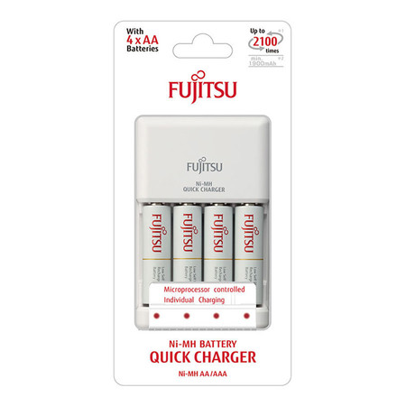 Fujitsu Quick Charger FCT344-AUFX(CL) เครื่องชาร์จเร็ว 2 ชม. ในเซ็ตมาพร้อมถ่านชาร์จ AA สีขาว min 1900mAh. จำนวน 4 ก้อน