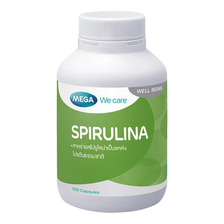 Mega We Care SPIRULINA 500 มก. ผลิตภัณฑ์เสริมสารอาหารประเภทโปรตีน บรรจุ 100 แคปซูล