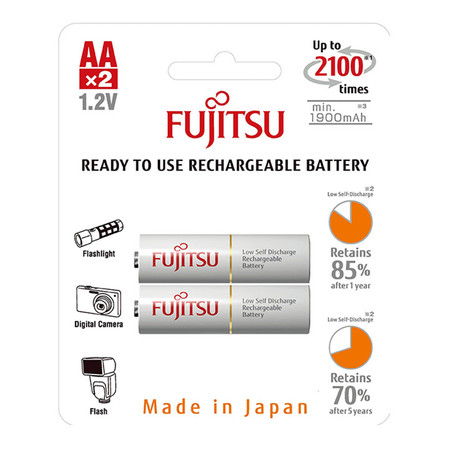 Fujitsu ถ่านชาร์จ HR-3UTCEX(2B) ขนาด AA Pack 2 White Standard Capacity min 1900mAh.