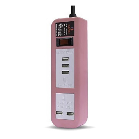 ELECTON สายพ่วง ปลั๊ก ULTRA FAST CHARGE USB X5 1 สวิตช์ 2 เมตร รุ่น EP-A02U5 สีชมพู