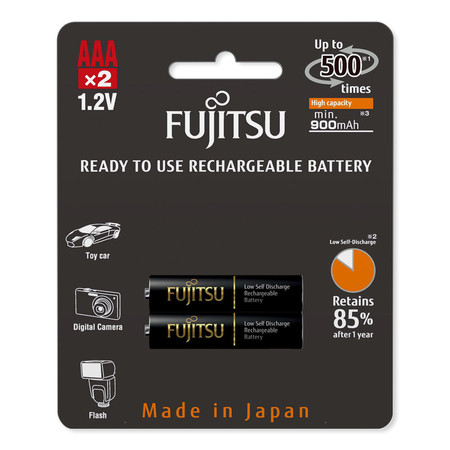 Fujitsu ถ่านชาร์จ HR-4UTHCEX(2B) ขนาด AAA แพ็ก 2 ก้อน Black Higt Capacity min 900mAh.