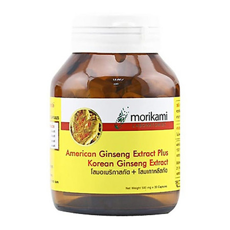 Morikami ซื้อ 1 แถม 1 American Ginseng Extract Plus Korean Ginseng Extract 500 มก. บรรจุ 30 แคปซูล