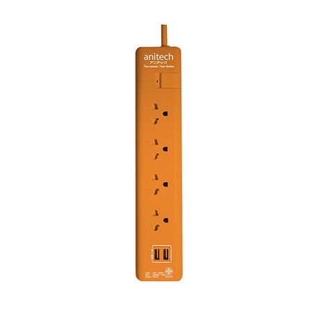Anitech ปลั๊กไฟ มอก. 4 ช่อง 2 USB 1 สวิตช์ สายยาว 3 ม. รุ่น H5134 สีส้ม