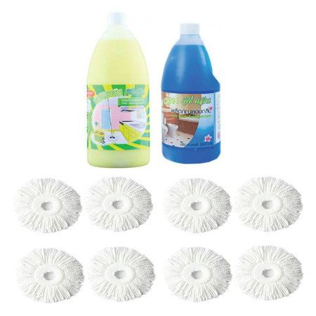EasyMop ชุดอ่ะไหล่ผ้าม๊อบเปลี่ยน 8 ผืน+ น้ำยาถูพื้นประจำวัน+ น้ำยาดับกลิ่น