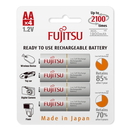 Fujitsu ถ่านชาร์จ HR-3UTCEX(4B) ขนาด AA Pack 4 ก้อน White Standard Capacity min 1900mAh.