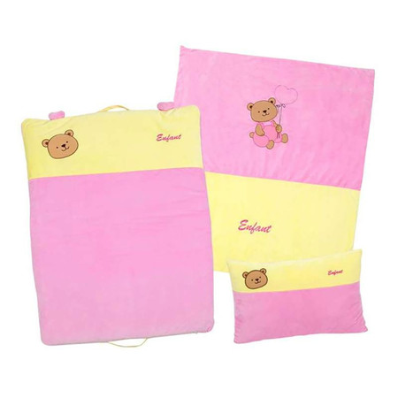 ENFANT ชุดผ้านวม+หมอนหนุน+เบาะนอนสีชมพู