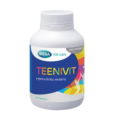 Mega We Care TEENIVIT มีวิตามินและเกลือแร่รวม 12 ชนิด สำหรับวัยรุ่นโดยเฉพาะ บรรจุ 30 แคปซูล