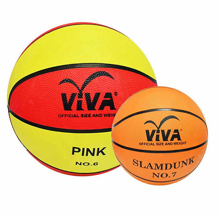 VIVA เซ็ต บาสเกตบอลยางฝึกซ้อม รุ่น PINK เบอร์ 6 และบาสเกตบอลยางสีพื้น แข่งขัน รุ่น 2000 เบอร์ 7