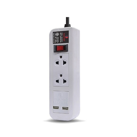 ELECTON สายพ่วง ปลั๊กไฟ คุณภาพ A มอก. 2 เต้า 1 สวิตช์ 2 เมตร 2 USB 10A รุ่น EP-A202U2 สีขาว