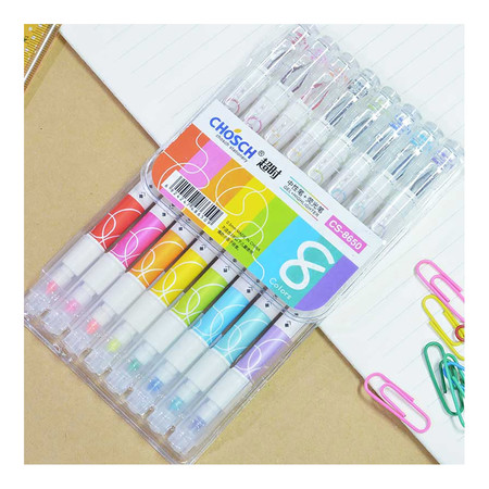 Chosch ปากกาเจล+ไฮไลท์สีปลายด้ามCS-8650(แพ็ค8แท่ง)