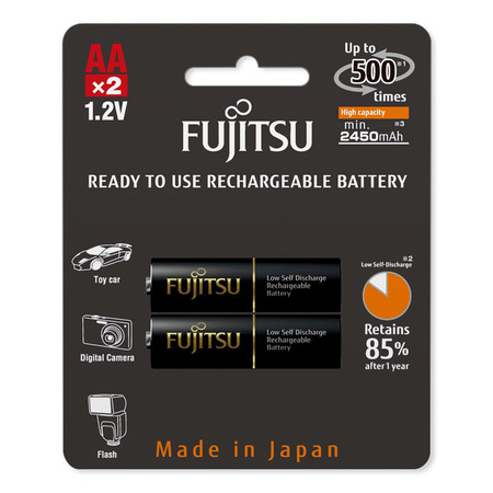 Fujitsu ถ่านชาร์จ HR-3UTHCEX(2B) ขนาด AA Pack 2 ก้อน Black Higt Capacity min 2450mAh.
