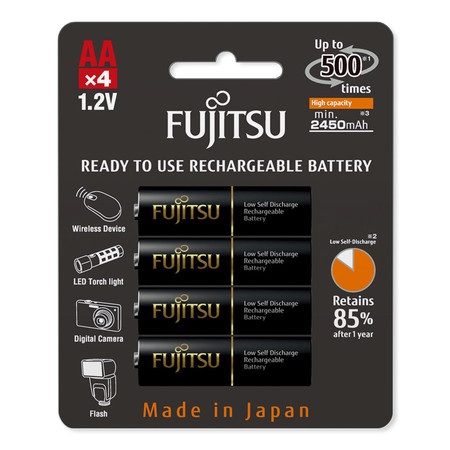 Fujitsu ถ่านชาร์จ HR-3UTHCEX(4B) ขนาด AA Pack 4 ก้อน Black Higt Capacity min 2450mAh.