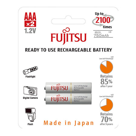 Fujitsu ถ่านชาร์จ HR-4UTCEX(2B) ขนาด AAA Pack 2 White Standard Capacity min 750mAh.