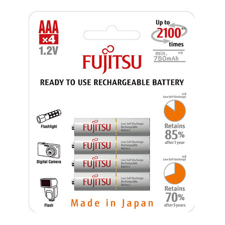 Fujitsu ถ่านชาร์จ HR-4UTCEX(4B) ขนาด AAA Pack 4 White Standard Capacity min 750mAh.