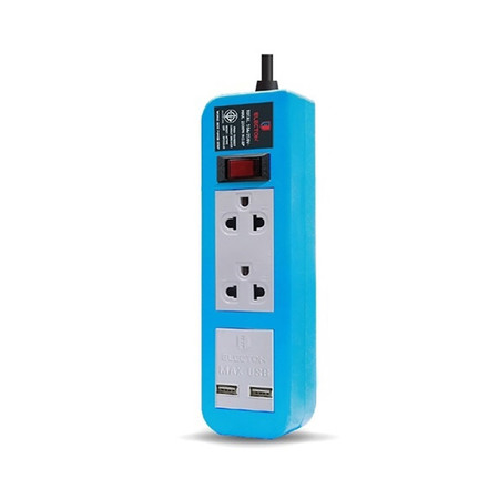 ELECTON สายพ่วง ปลั๊กไฟ คุณภาพ A มอก. 2 เต้า 1 สวิตช์ 2 เมตร 2 USB 10A รุ่น EP-A202U2 สีฟ้า
