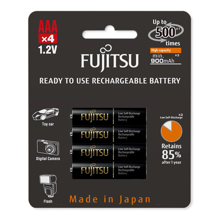 Fujitsu ถ่านชาร์จ HR-4UTHCEX(4B) ขนาด AAA Pack 4 ก้อน Black Higt Capacity min 900mAh.