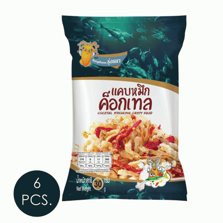 รุ่งธนา แคบหมึกค็อกเทล 30 กรัม (แพ็ก 6 ชิ้น)