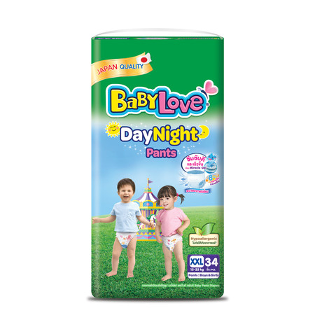 เบบี้เลิฟ กางเกงผ้าอ้อมเด็ก เดย์ไนท์แพ้นท์ จัมโบ้ ไซส์ XXL (34 ชิ้น)