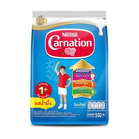 นมผงคาร์เนชั่น1+สูตร3 รสน้ำผึ้ง 550กรัม