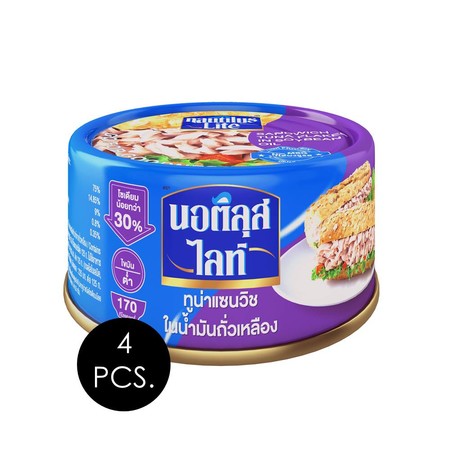 นอติลุสไลท์ ทูน่าแซนวิชในน้ำมันถั่วเหลือง 165 กรัม แพ็ก 4 ชิ้น