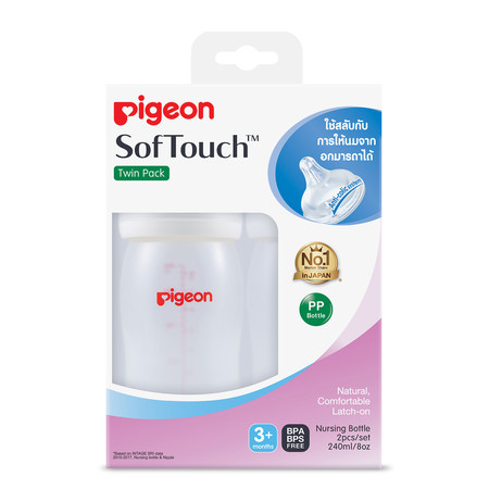 Pigeon ขวดนมPPWN 240มิลลิลิตร จุกซอฟท์ทัช ไซส์M แพ็ค2