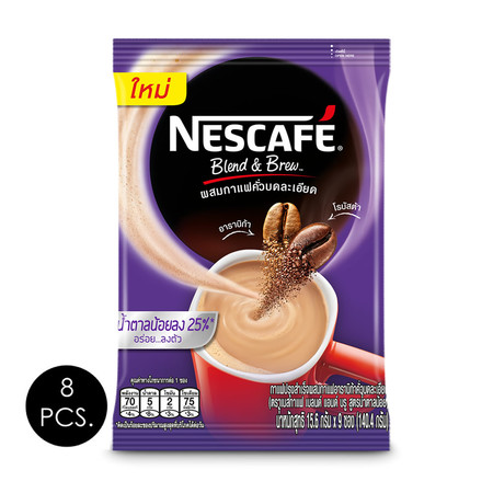 เนสกาแฟ3in1 เบลนด์แอนด์บรู สูตรน้ำตาลน้อย 15.6 กรัม (9 ซอง/ถุง) แพ็ก 8 ถุง