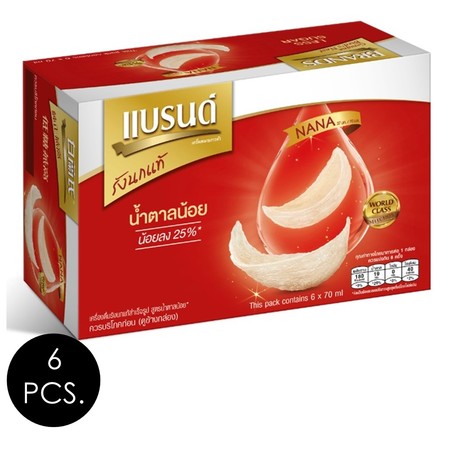 แบรนด์รังนกแท้ สูตรน้ำตาลน้อยลง25% 70 มล. แพ็ก 6 ขวด