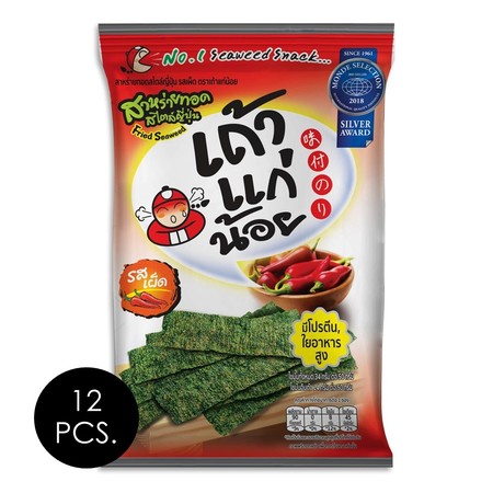 สาหร่ายทอดเถ้าแก่น้อยรสเผ็ด12กรัม แพ็ก12